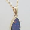 9ct Yellow Gold Dark Blue / Multi-Colour Opal Claw Set Pendant on Gold Chain