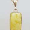 9ct Yellow Gold Bezel Set Natural Butter Amber Rectangular Pendant on Gold Chain
