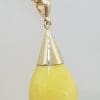 9ct Yellow Gold Natural Butter Amber Drop in Cone Shape Pendant on Gold Chain
