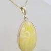 9ct Yellow Gold Bezel Set Natural Butter Amber Pendant on Gold Chain