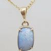 9ct Yellow Gold Rectangular Blue Opal Claw Set Pendant on Gold Chain