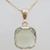9ct Yellow Gold Square Green Amethyst / Prasiolite Pendant on Gold Chain