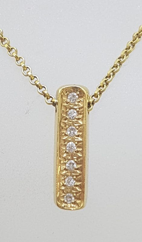 18ct Yellow Gold 7 Diamond Long Line Drop Pendant on Gold Chain