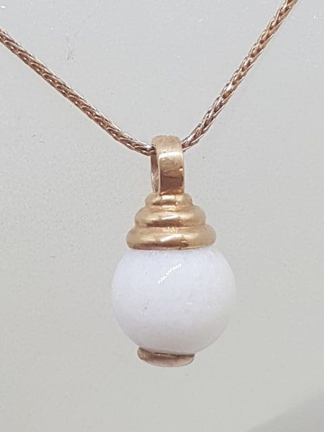9ct Rose Gold Round White Ball Pendant on Gold Chain