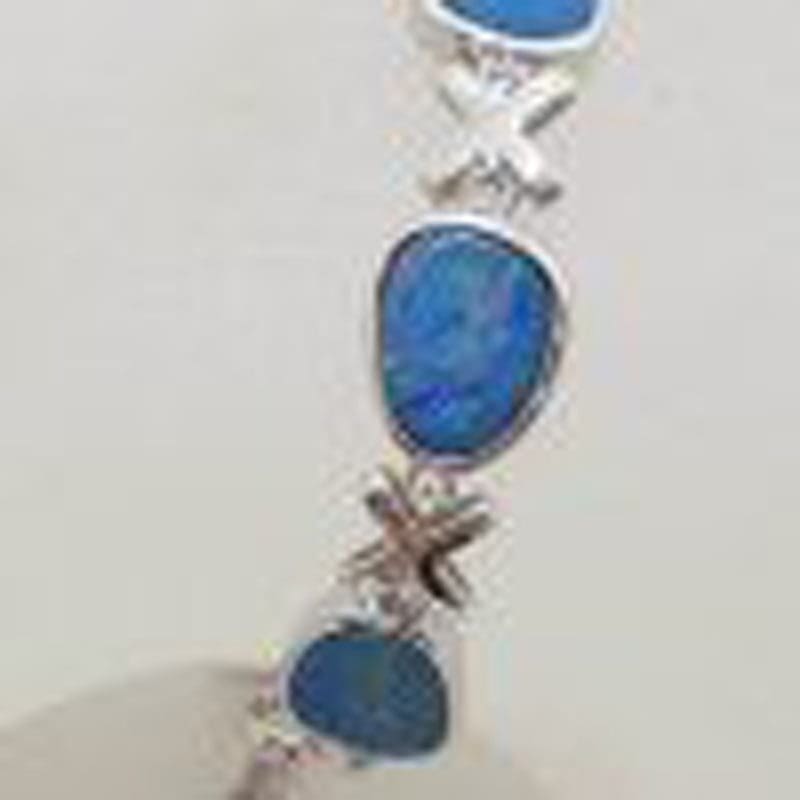 Sterling Silver Blue Opal Bracelet - Cross / Kisses ( X ) Design