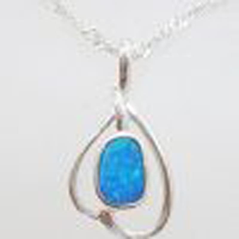 Sterling Silver Blue Opal in Twist Pendant on Silver Chain