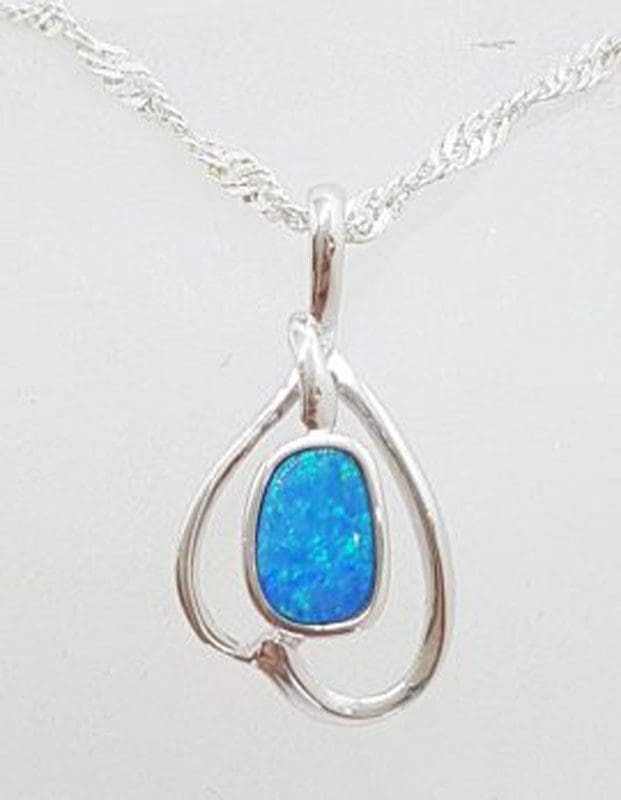 Sterling Silver Blue Opal in Twist Pendant on Silver Chain