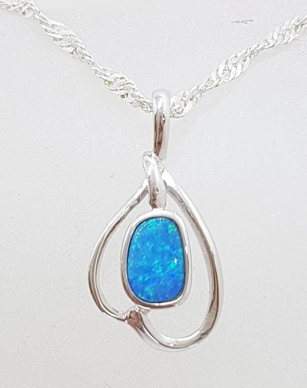 20210517_182542 Sterling Silver Blue Opal in Twist Pendant on Silver Chain