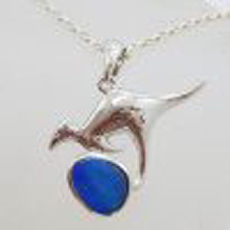 Sterling Silver Opal Kangaroo Pendant on Sterling Silver Chain Blue