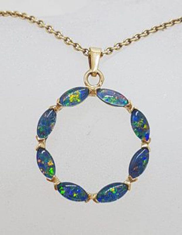9ct Yellow Gold Opal Triplet Circular Ring Pendant on Gold Chain