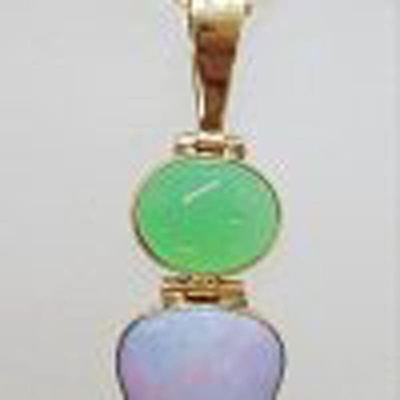 9ct Yellow Gold Opal and Australian Jade / Chrysoprase Pendant on 9ct Gold Chain