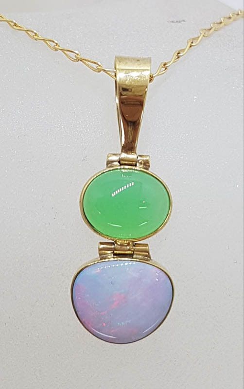 9ct Yellow Gold Opal and Australian Jade / Chrysoprase Pendant on 9ct Gold Chain