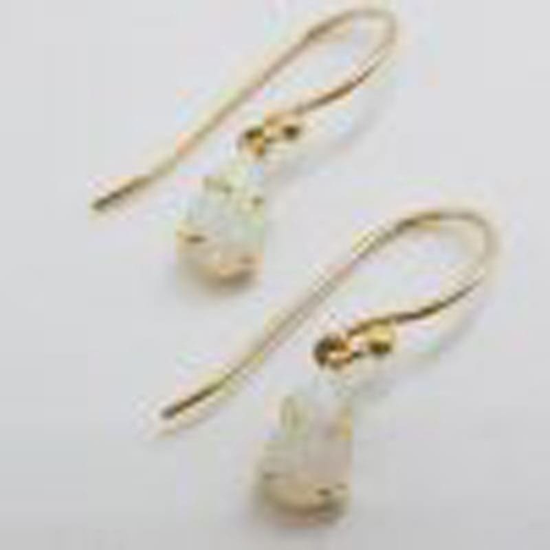 * SOLD * 9ct Yellow Gold Claw Set Teardrop / Pear Shape Solid Opal Drop Earrings