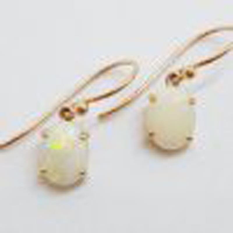 9ct Rose Gold Claw Set Oval Solid Opal Drop Earrings
