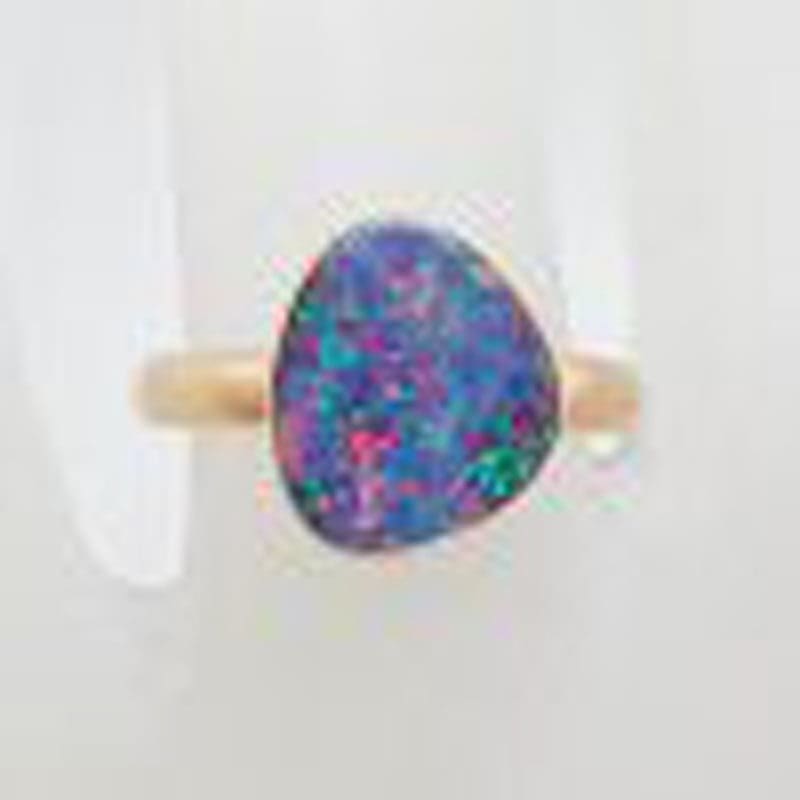 9ct Rose Gold Unusual Shape Blue with Multi-Colour Opal Ring - Cooper Pedy