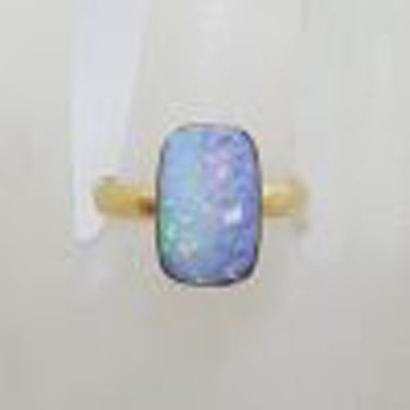 * SOLD * 9ct Yellow Gold Rectangular Opal Ring - Cooper Pedy
