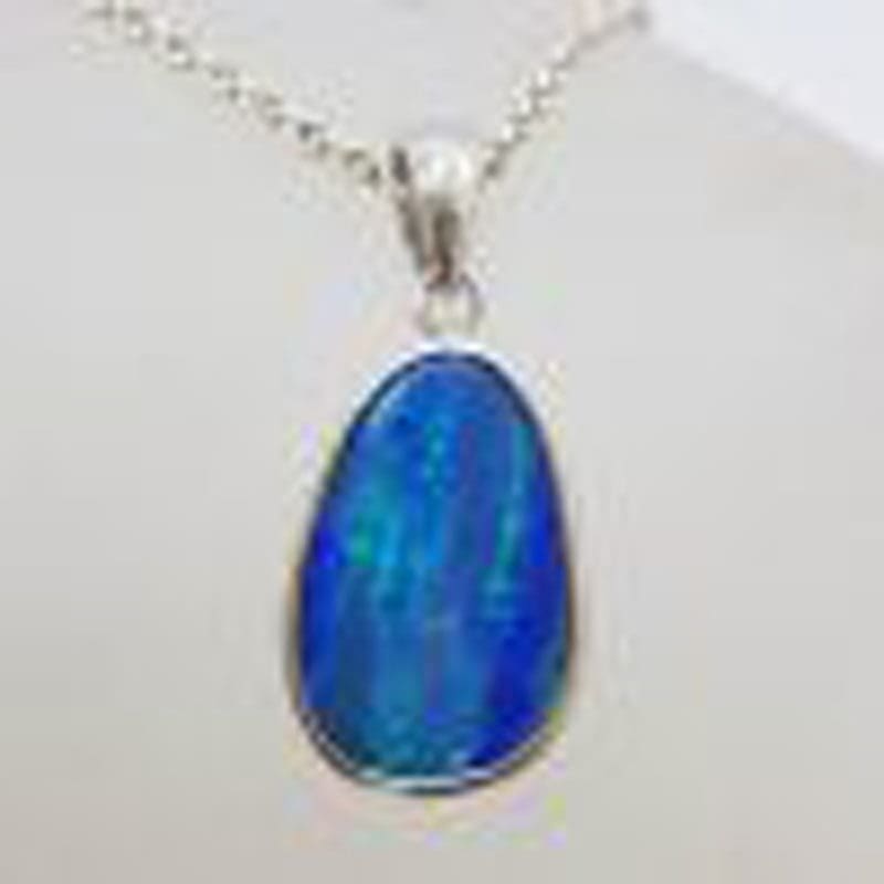 Sterling Silver Blue Opal Pendant on Silver Chain