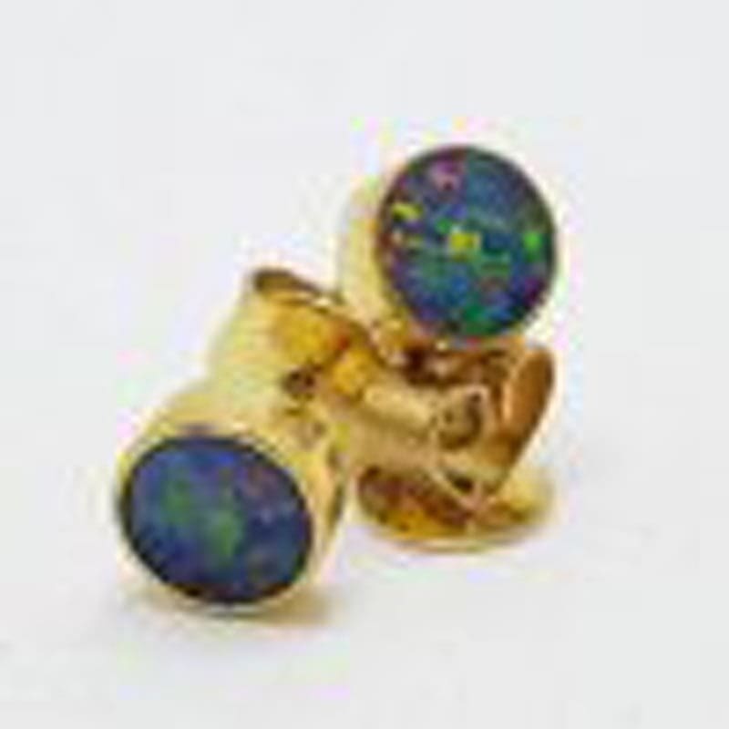 9ct Yellow Gold Round Bezel Set Opal Stud Earrings