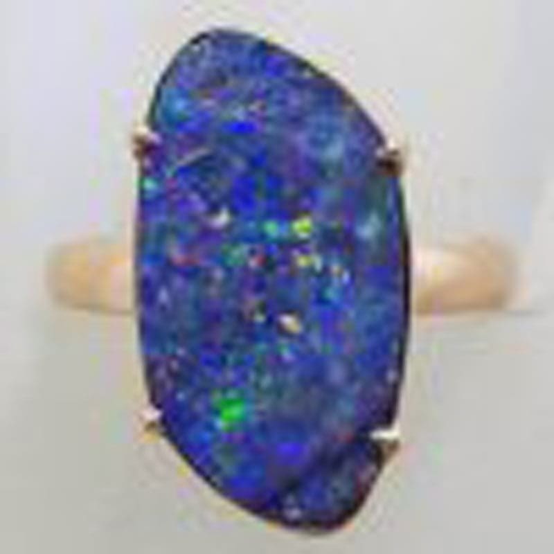 9ct Rose Gold Large Unusual Shape Blue with Multi-Colour Opal Ring - Cooper Pedy