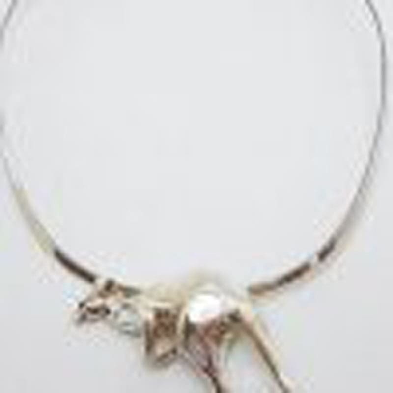 Sterling Silver Large Mother of Pearl Kangaroo Pendant on Sterling Silver Choker Necklace / Chain