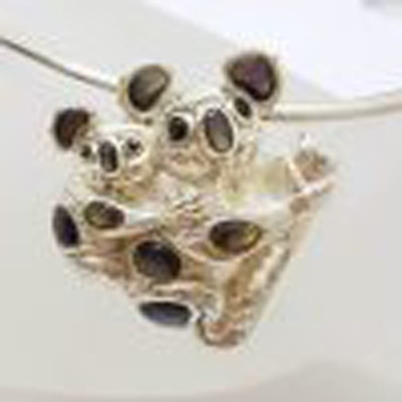 Sterling Silver Large Paua Shell Mother and Child Koala on a Branch Pendant on Sterling Silver Choker Necklace / Chain