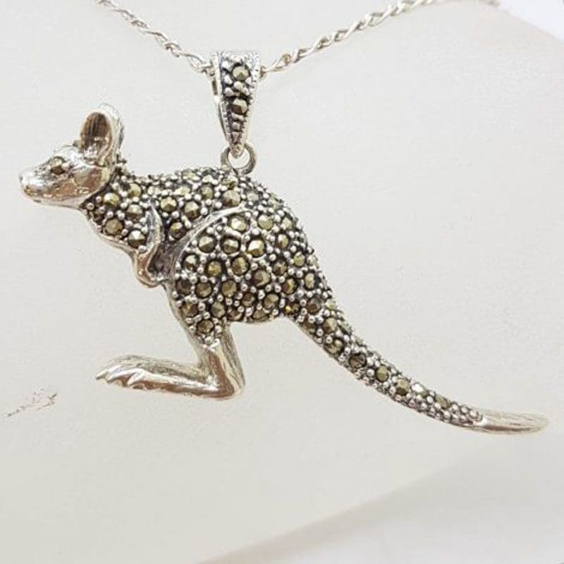 Sterling Silver Marcasite Kangaroo Large Pendant on Sterling Silver Chain