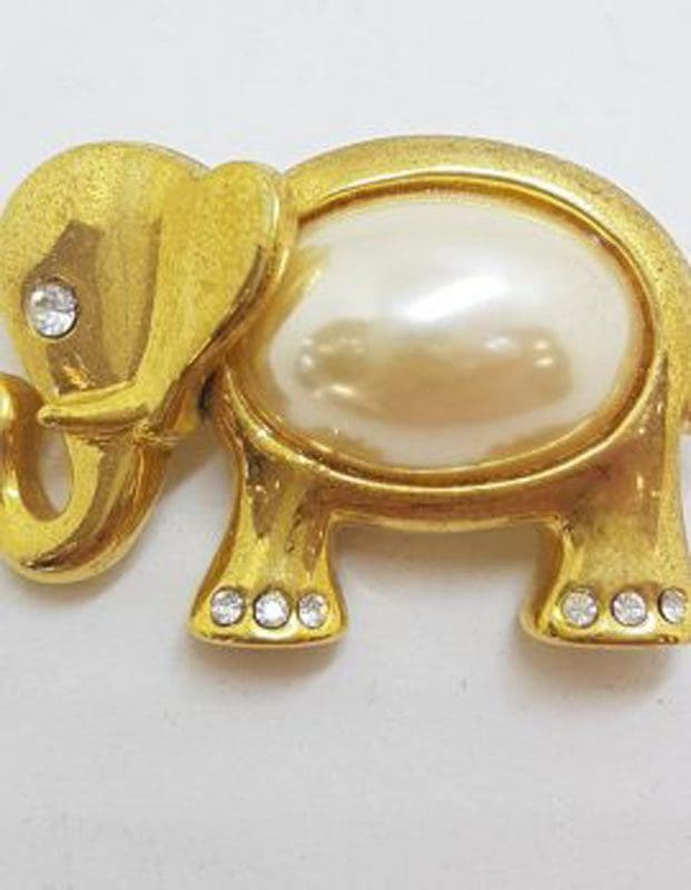 Plated with White Elephant Brooch - Vintage Costume Jewellery