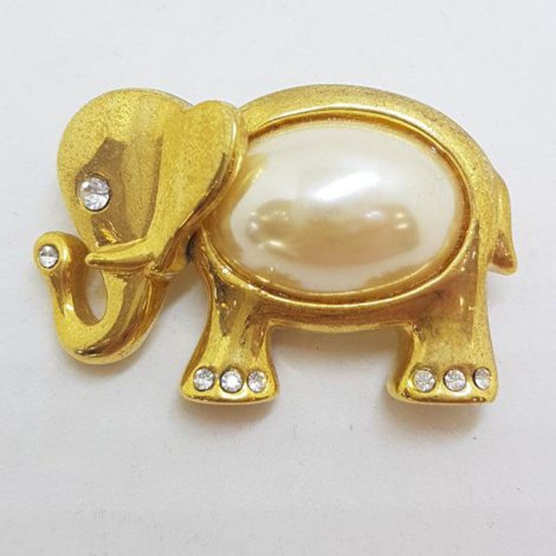 Plated with White Elephant Brooch - Vintage Costume Jewellery