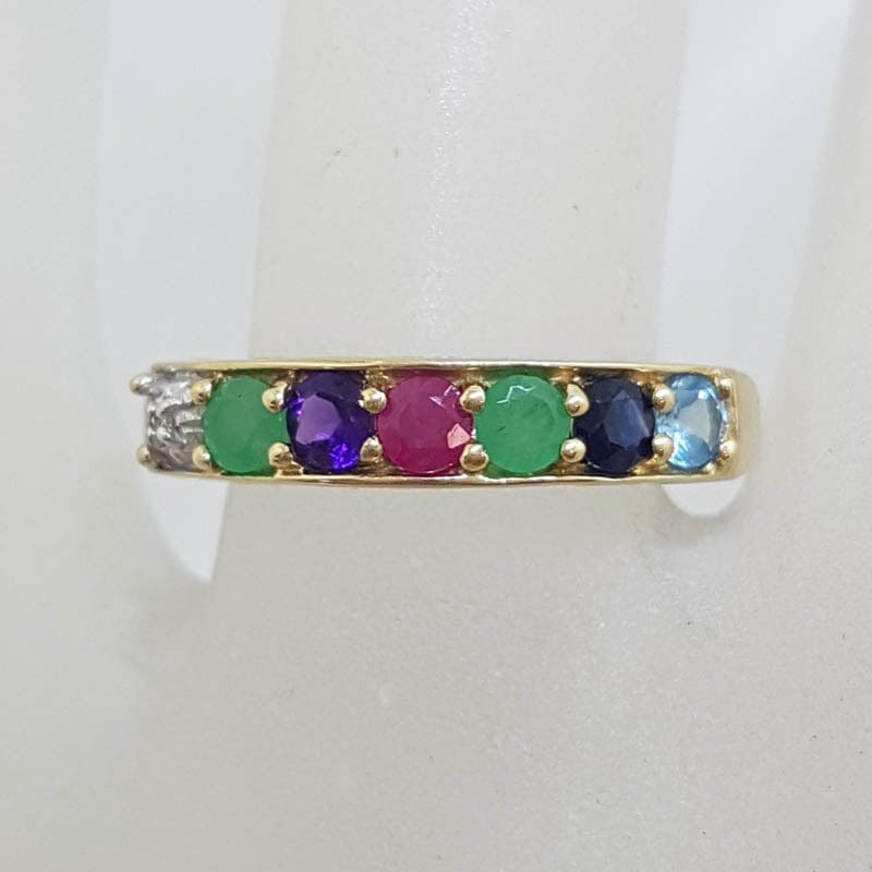 * SOLD * 9ct Yellow Gold “Dearest” Ring – DEAREST Diamond, Emerald, Amethyst, Ruby, Emerald, Sapphire, Topaz