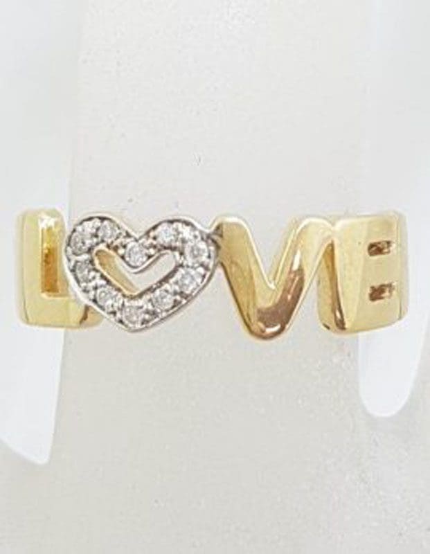 9ct Yellow Gold and Diamond " Love " Ring