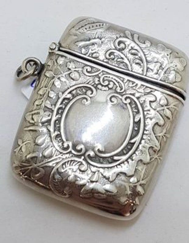 Sterling Silver Ornate Design Rectangular Vesta Case - Hallmarked - Antique / Vintage