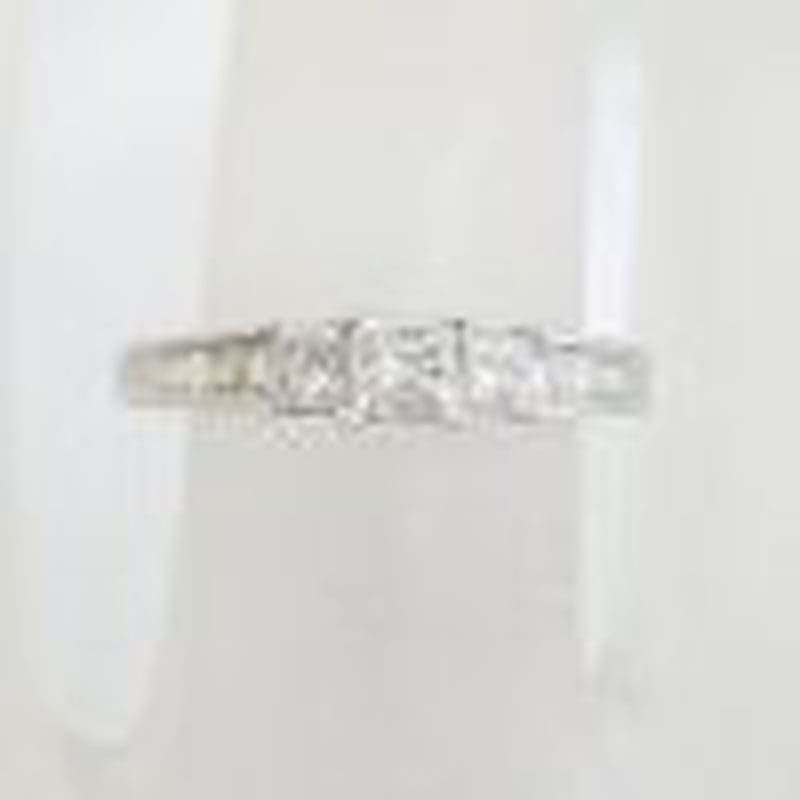 18ct White Gold Claw Set and Channel Set Three Princess Cut with Baguette Diamond Ring - Engagement Ring