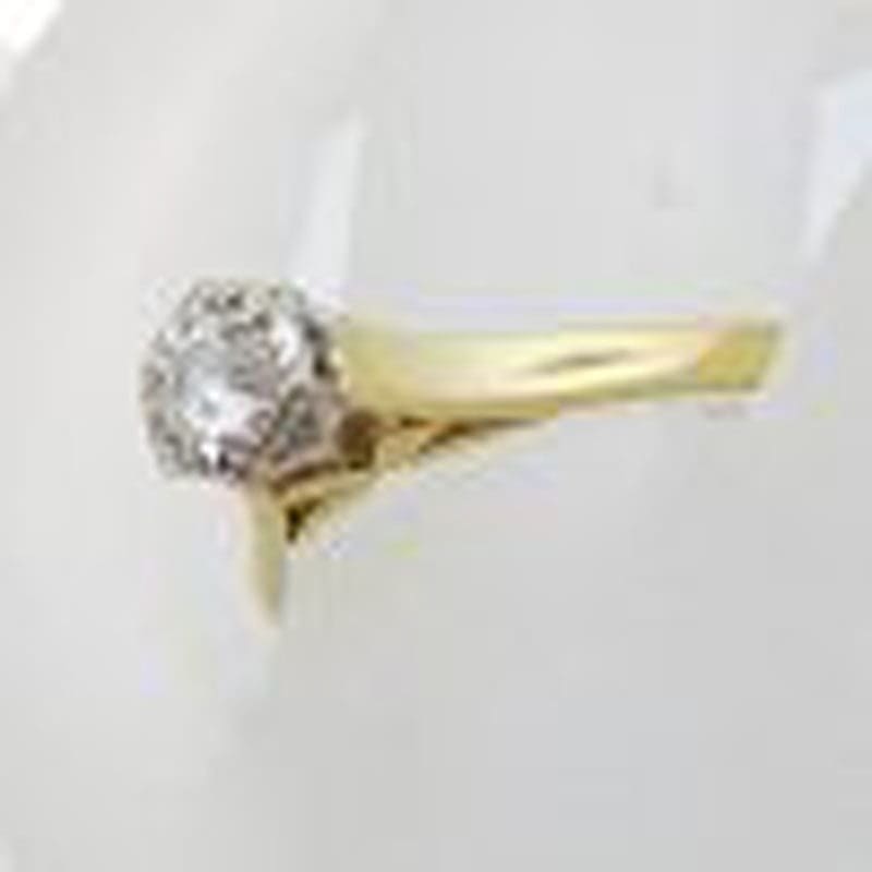 18ct Yellow Gold High Set Diamond Ring - Engagement Ring - Antique / Vintage