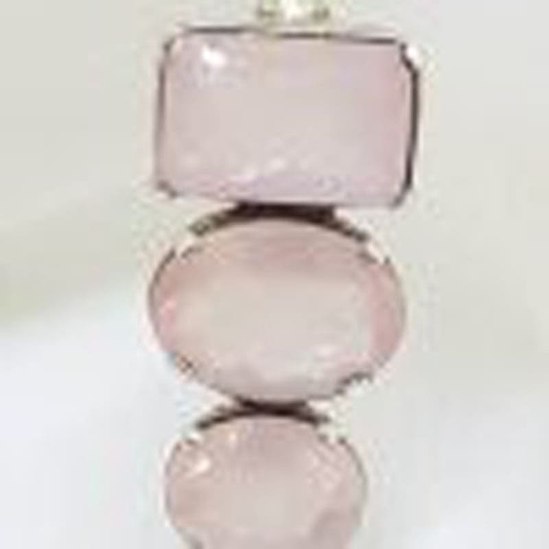 Sterling Silver Very Long Rose Quartz Pendant on Pink Pearl Necklace / Chain