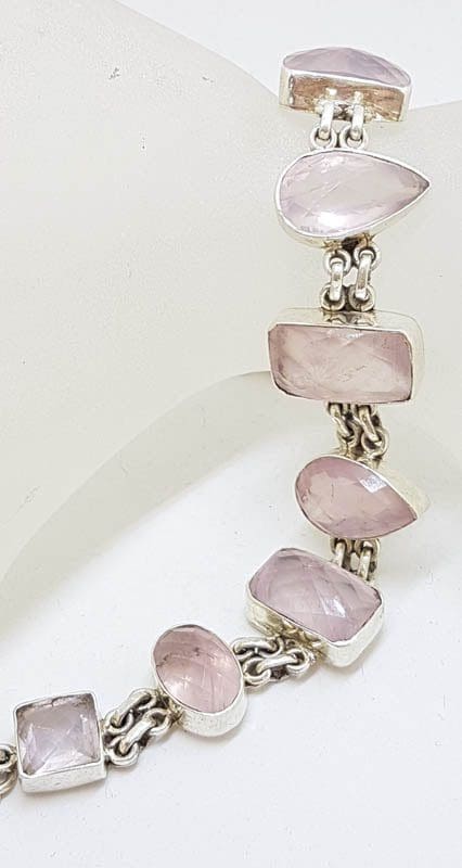 20210517_201621 Sterling Silver Mixed Shapes Large & Chunky Rose Quartz Bracelet