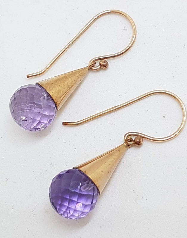 20210517_202309 9ct Rose Gold Amethyst Ball in Cone Drop Earrings