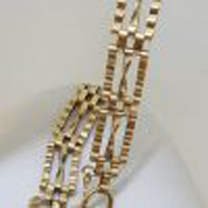 9ct Yellow Gold Three Row Twist Gatelink Bracelet with Heart Padlock - Antique / Vintage