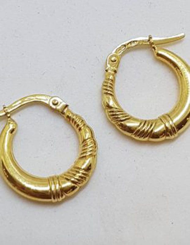 9ct Yellow Gold Patterned Round Hoop Earrings