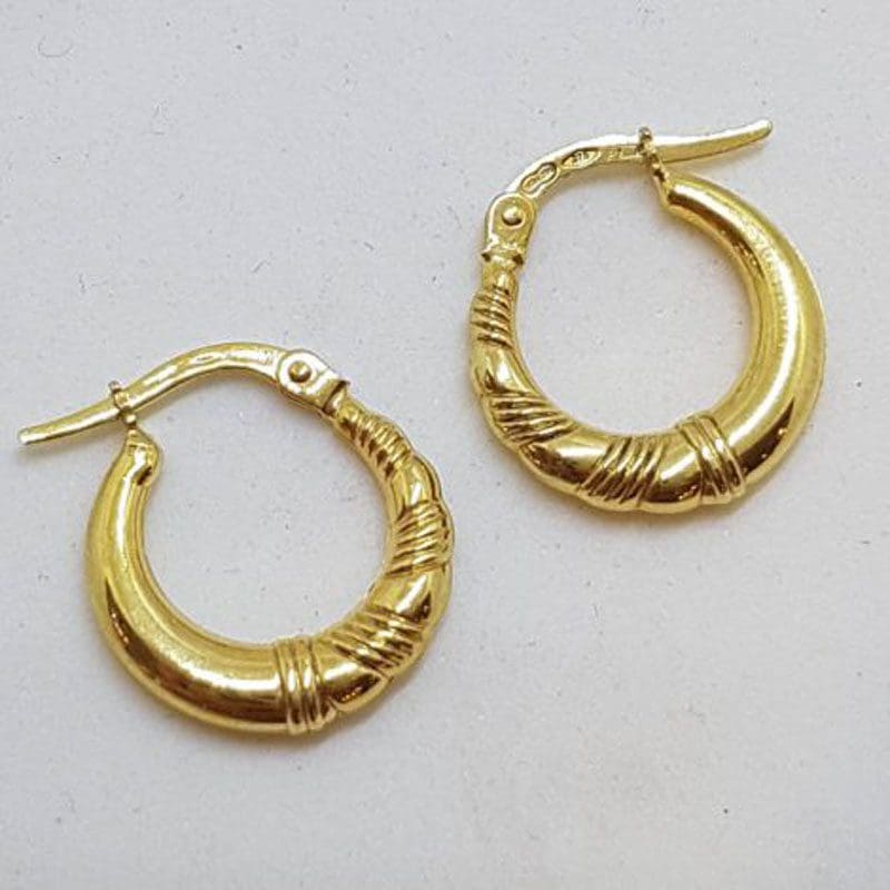 9ct Yellow Gold Patterned Round Hoop Earrings