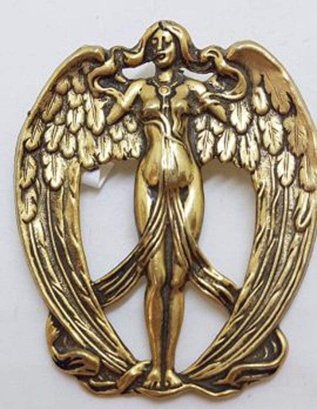 Plated Art Noveau Style Naked Lady with Angel Wings Brooch - Vintage Costume Jewellery