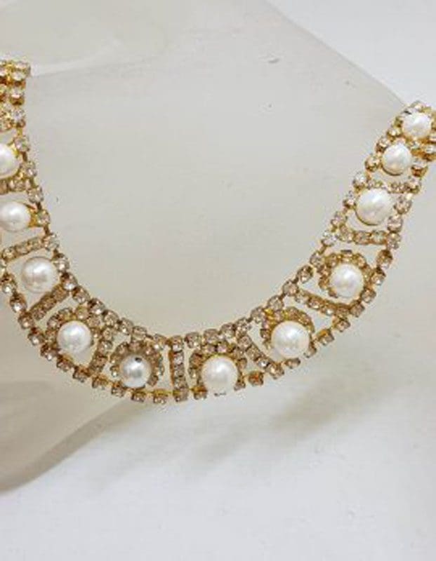 Plated Rhinestone Necklace / Chain - Vintage Costume Jewellery