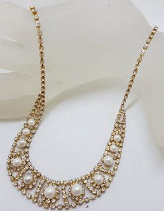 Plated Rhinestone Necklace / Chain - Vintage Costume Jewellery