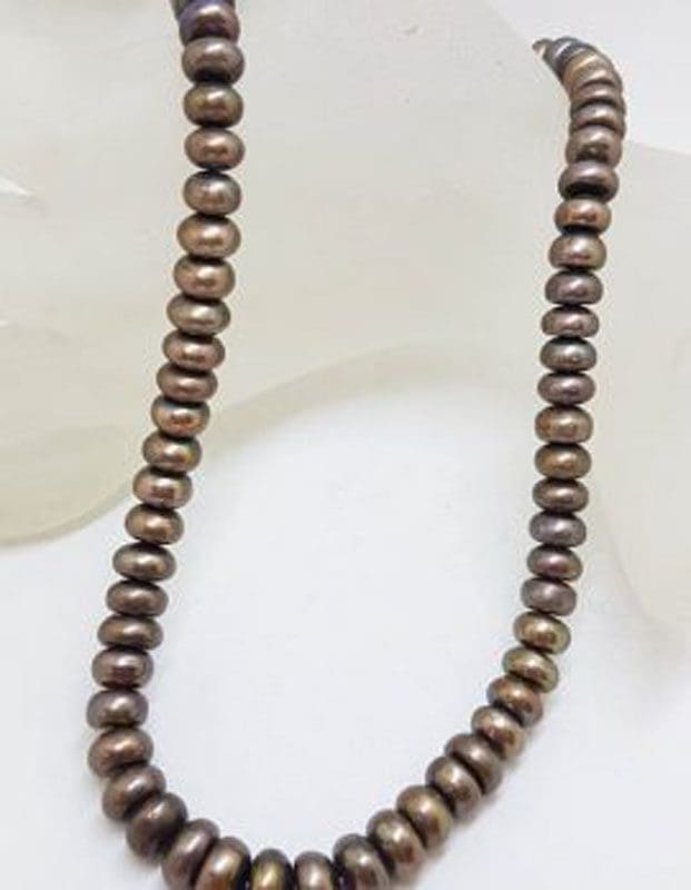 9ct Yellow Gold Clasp on Brown Pearl Strand Necklace
