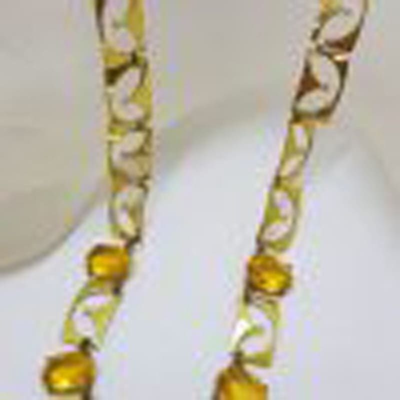 Plated Yellow Stone Necklace / Chain - German - Vintage Costume Jewellery