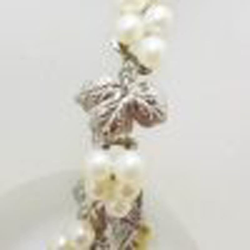 Sterling Silver Stunning Ornate Leaf Design Cultured Pearl Bracelet - Vintage / Antique