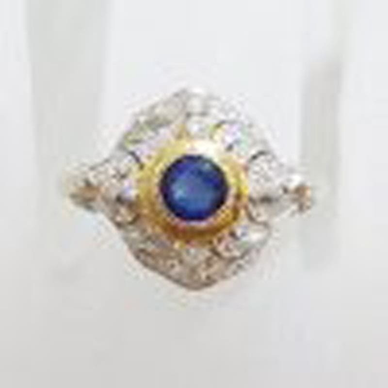 9ct Yellow Gold Natural Sapphire and Diamond Stunning Cluster Ring