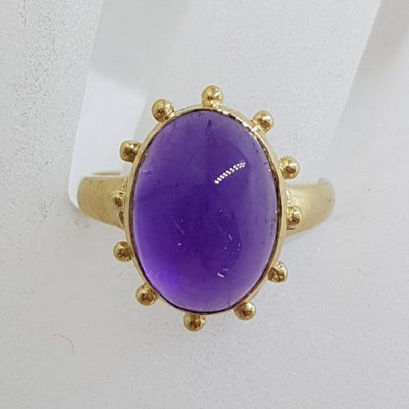 9ct Yellow Gold Oval Cabochon Cut Amethyst Ring