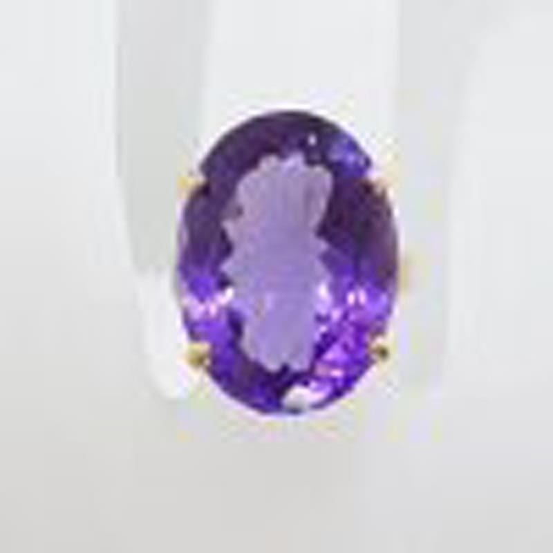 9ct Rose Gold Large Oval Claw Set Amethyst Ring