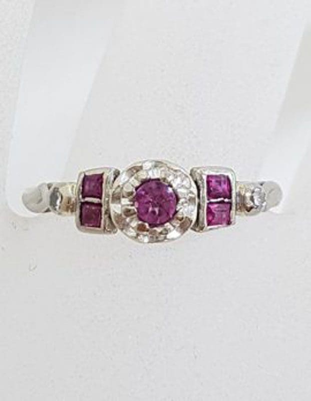 9ct Yellow Gold & White Gold Pink Tourmaline and Diamond Ring - Antique / Vintage