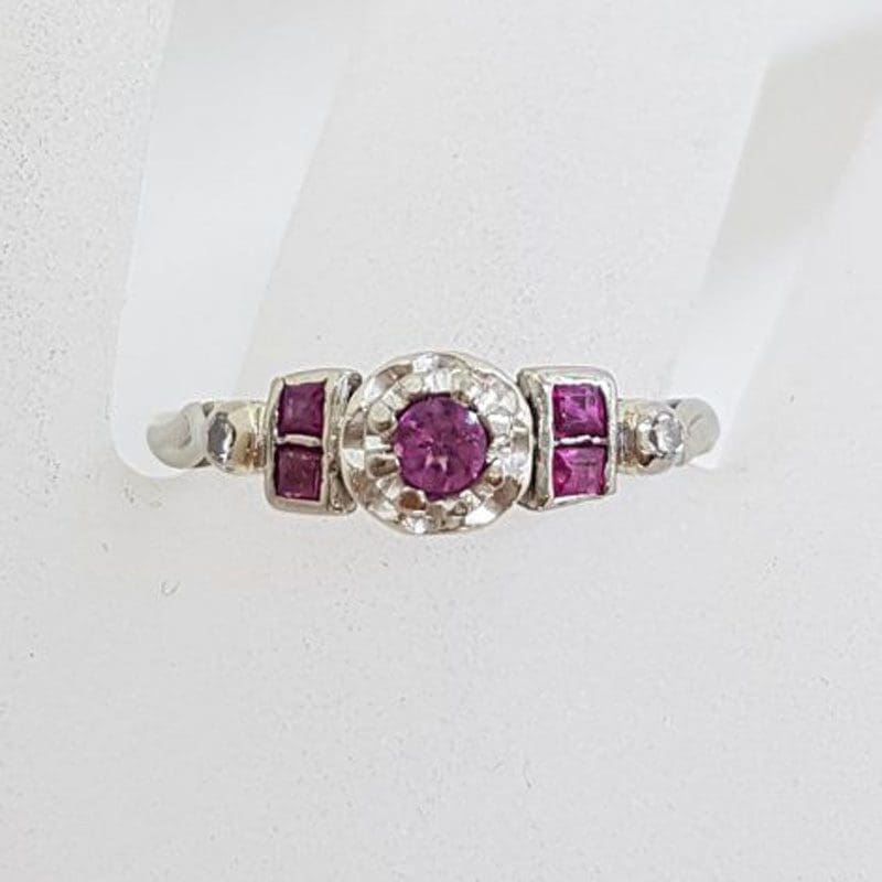 9ct Yellow Gold & White Gold Pink Tourmaline and Diamond Ring - Antique / Vintage